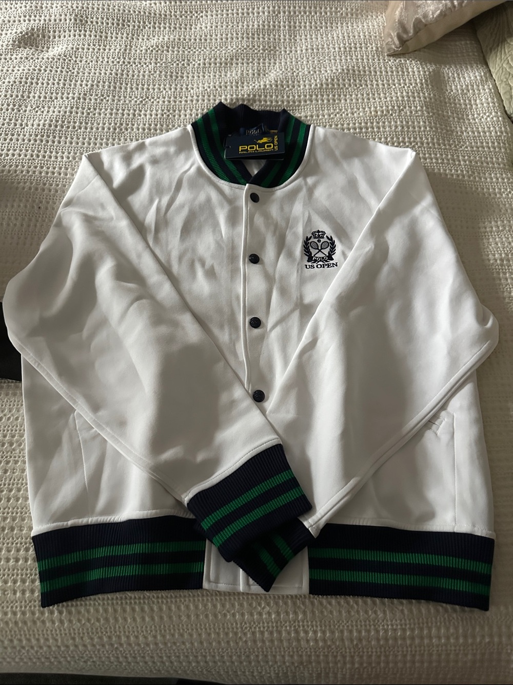 Polo by Ralph Lauren US Open 2026 White Bomber Jacket with Navy & Green Trim